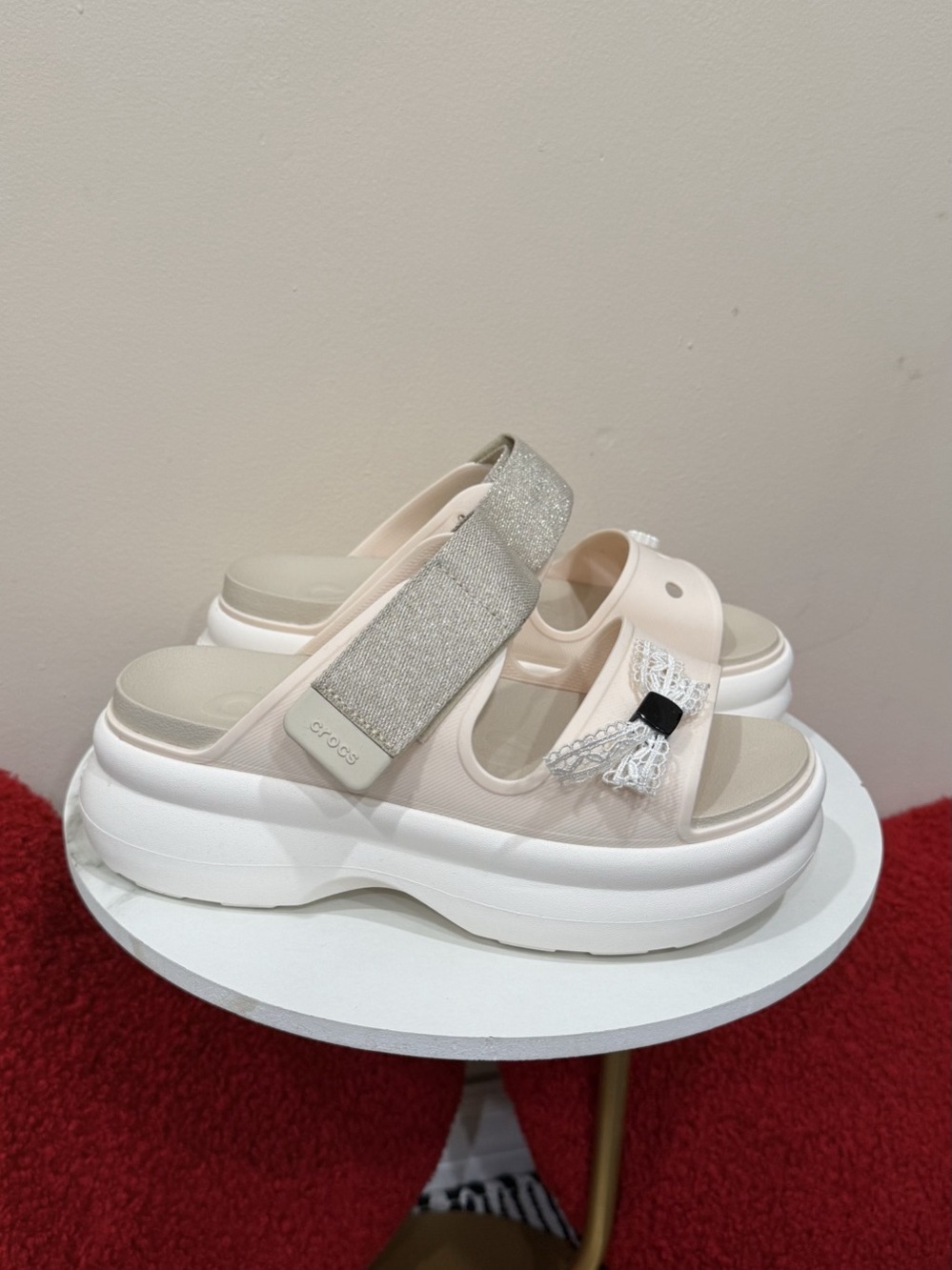 Crocs Platform Sandals Pink Glitter Strap Women’s W8